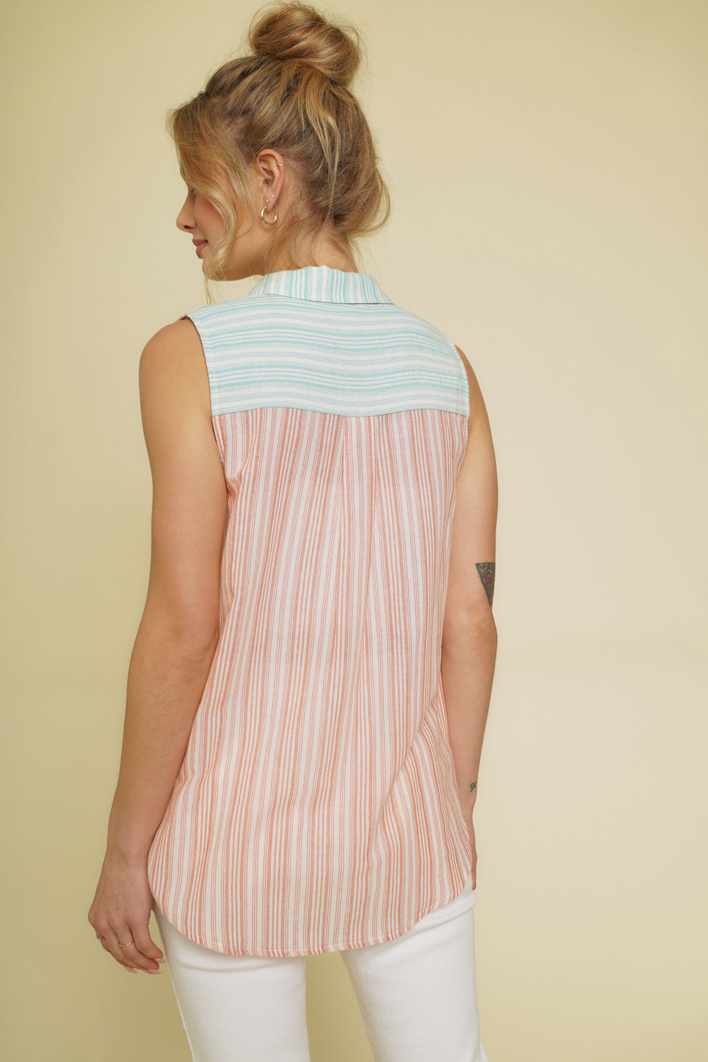 Color Block Striped Sleeveless Shirt
