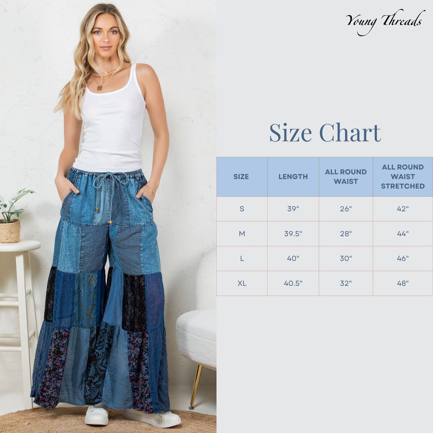 Western Boho Chic: Tiered Patch Inserted Denim Pants