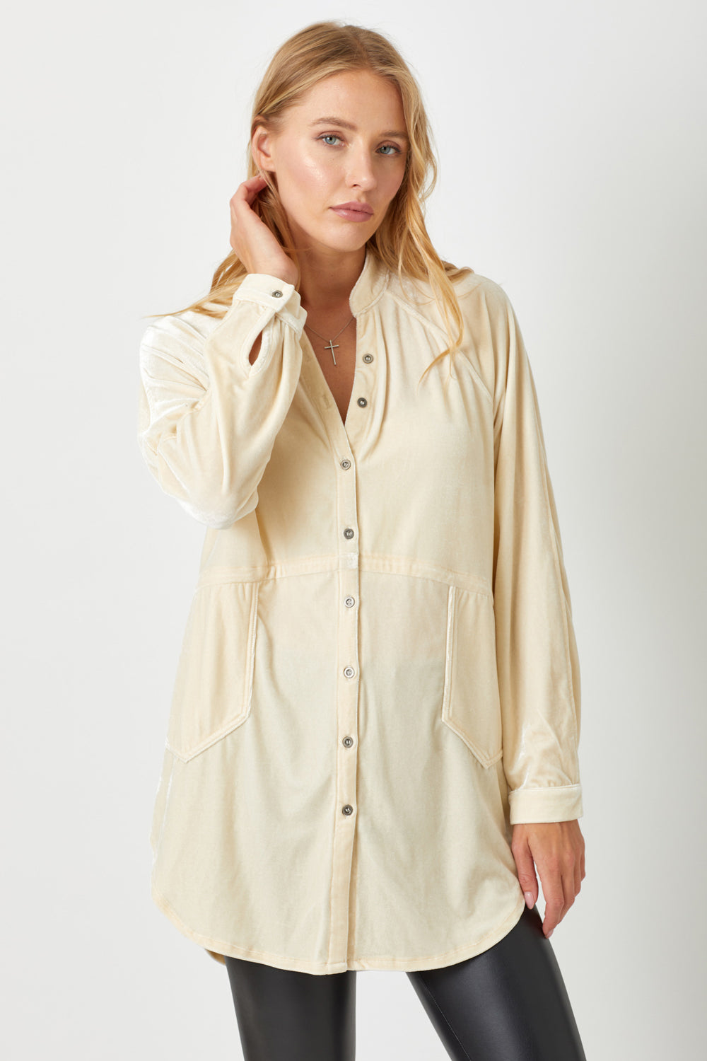 Raglan Sleeve Velvet Shirt