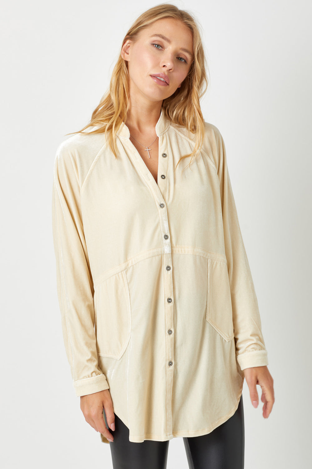 Raglan Sleeve Velvet Shirt