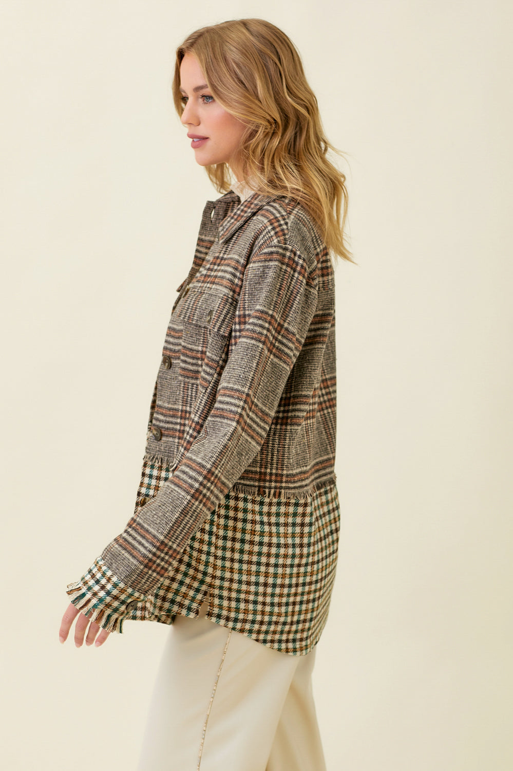 Color Block Mixed Plaid Jacket