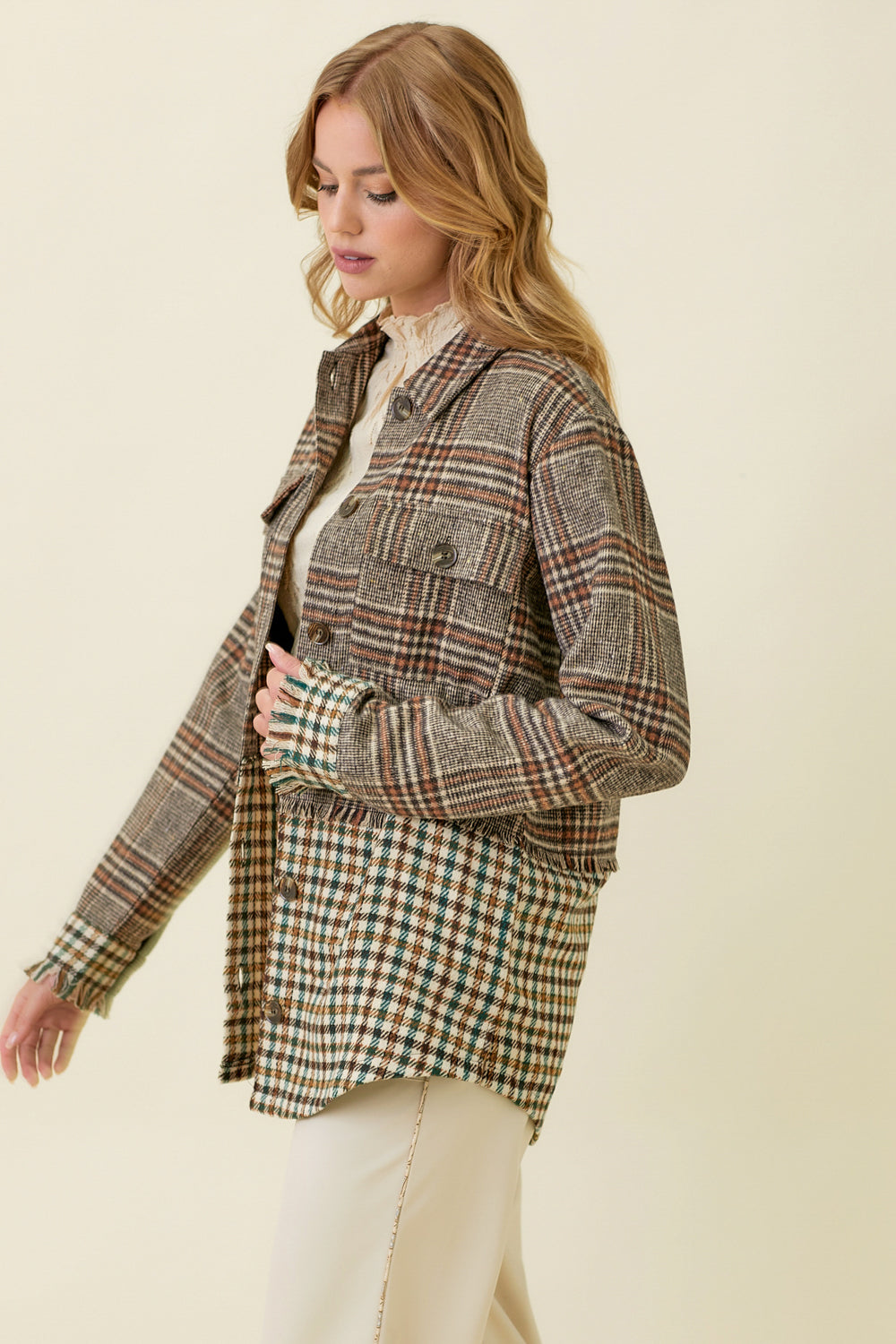 Color Block Mixed Plaid Jacket