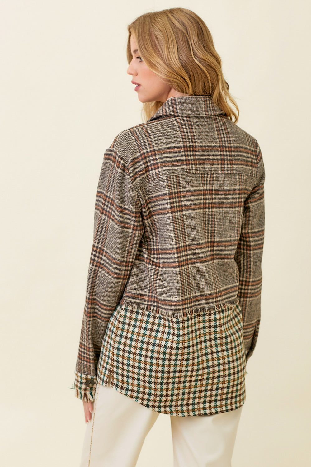 Color Block Mixed Plaid Jacket