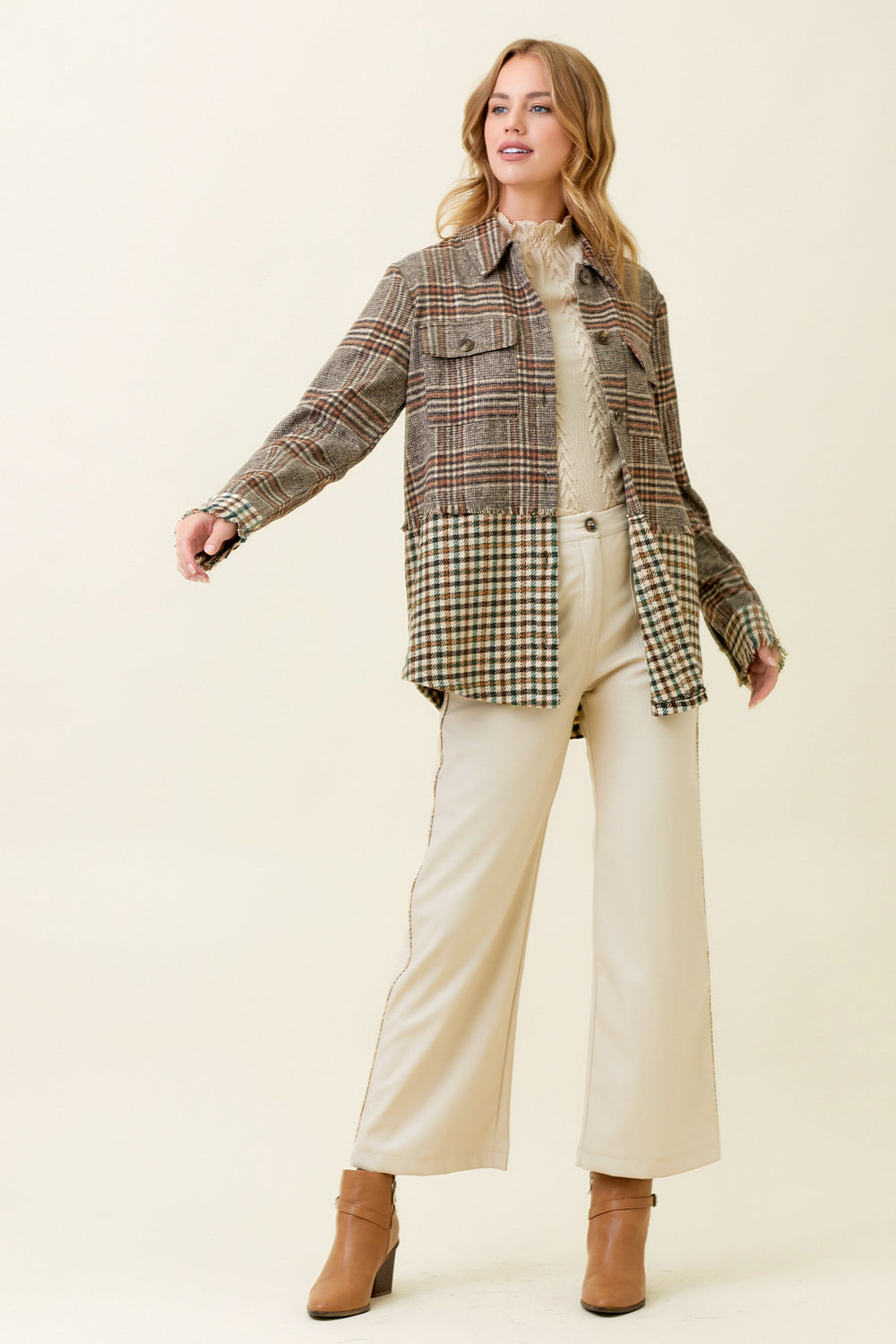 Color Block Mixed Plaid Jacket