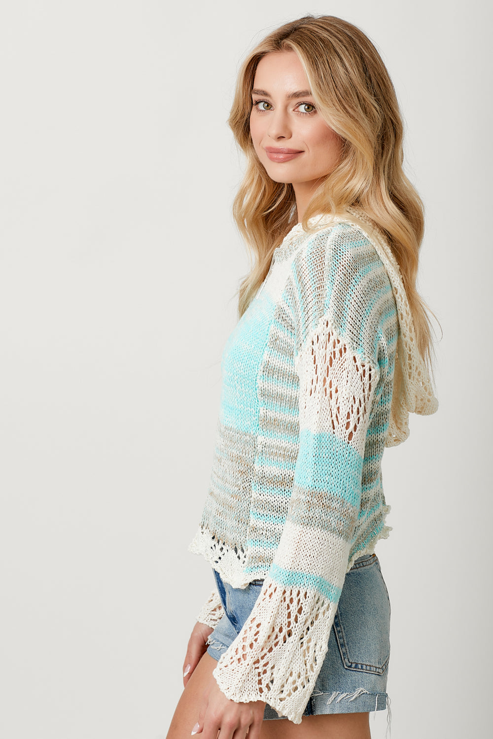 Crochet Mixed Hoodie Pullover Sweater