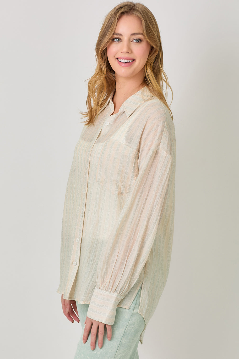 Pinstripe & Floral Oversized Button Up Shirt