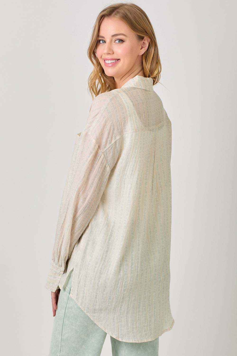 Pinstripe & Floral Oversized Button Up Shirt