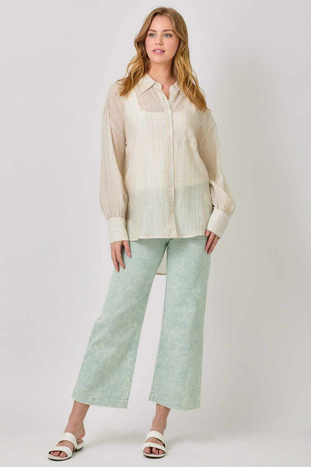 Pinstripe & Floral Oversized Button Up Shirt