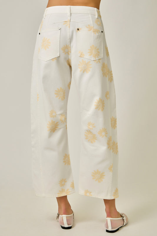 Petal Pop Printed Barrel Jeans