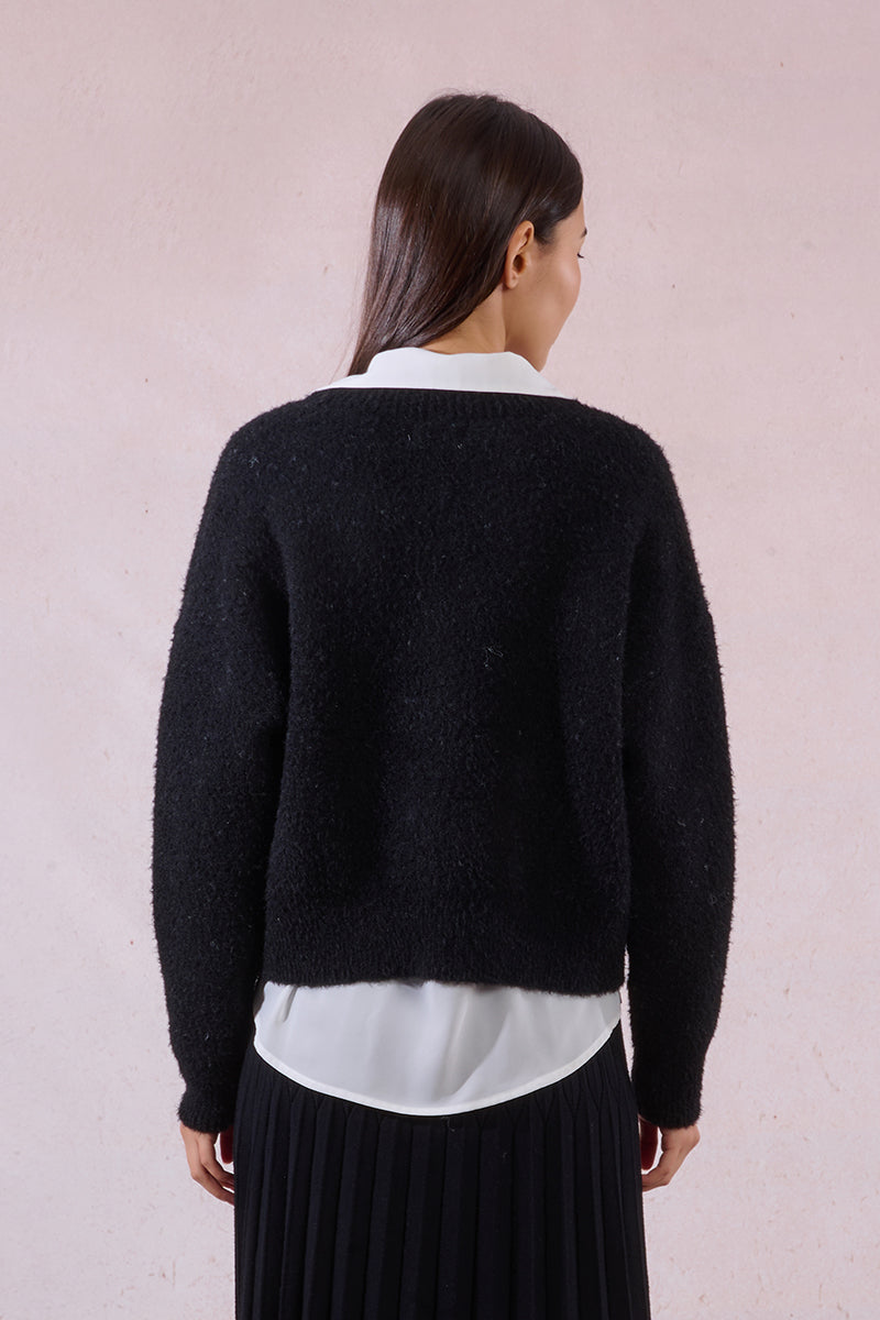 Sweetheart Fuzzy V-Neck Sweater