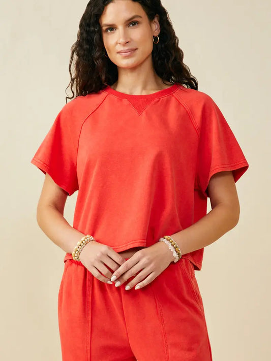 Washed Red Easygoing Knit Sweatshirt