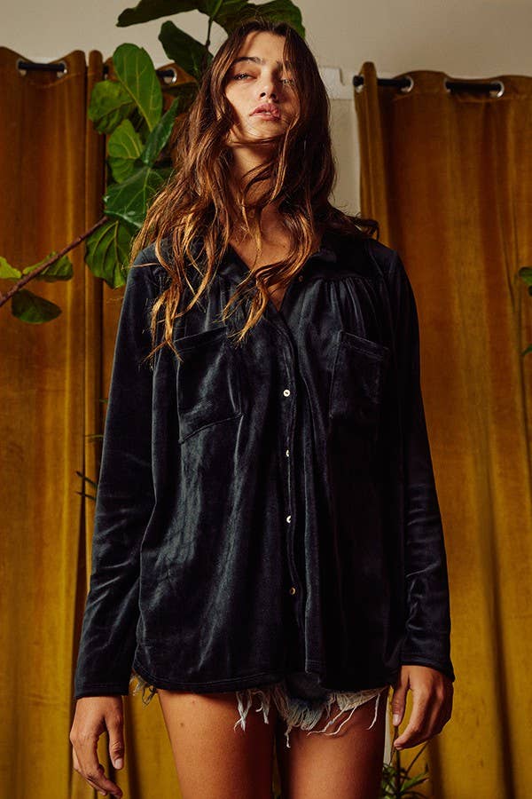 Loose Fit Stretched Velvet Shirt