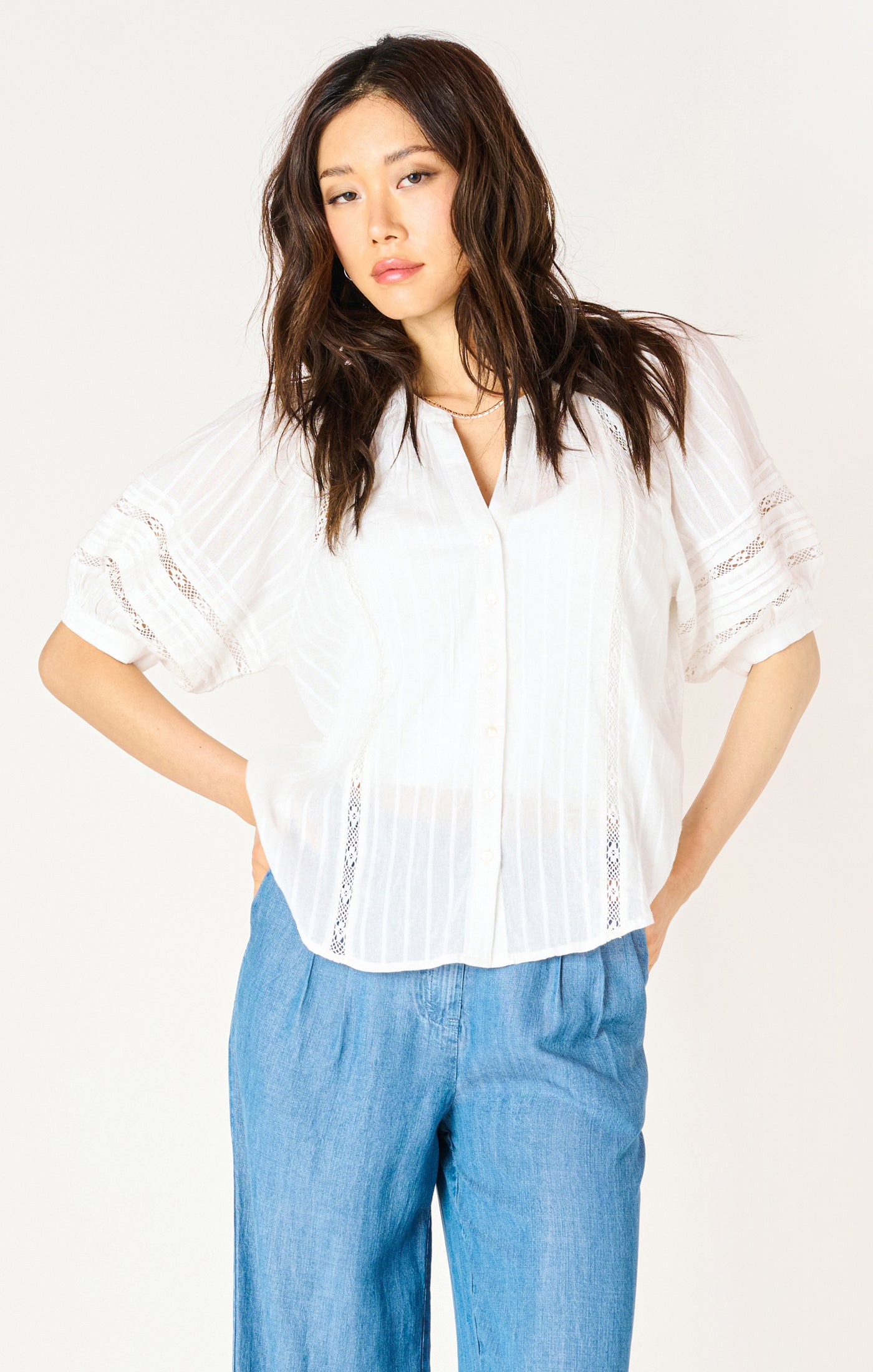 Elbow Sleeve Lace Inset Top