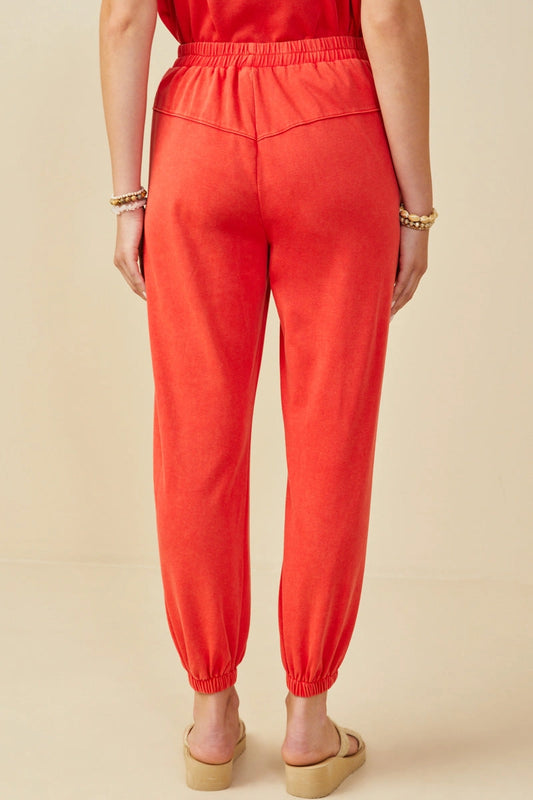 Washed Red Weekend Vibes Knit Joggers