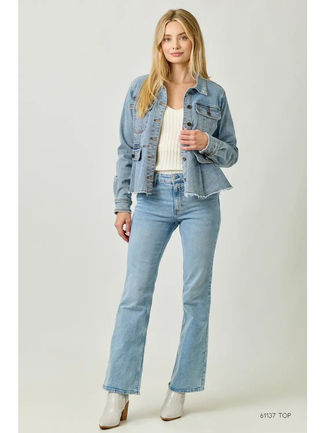 Washed Denim Peplum Jacket