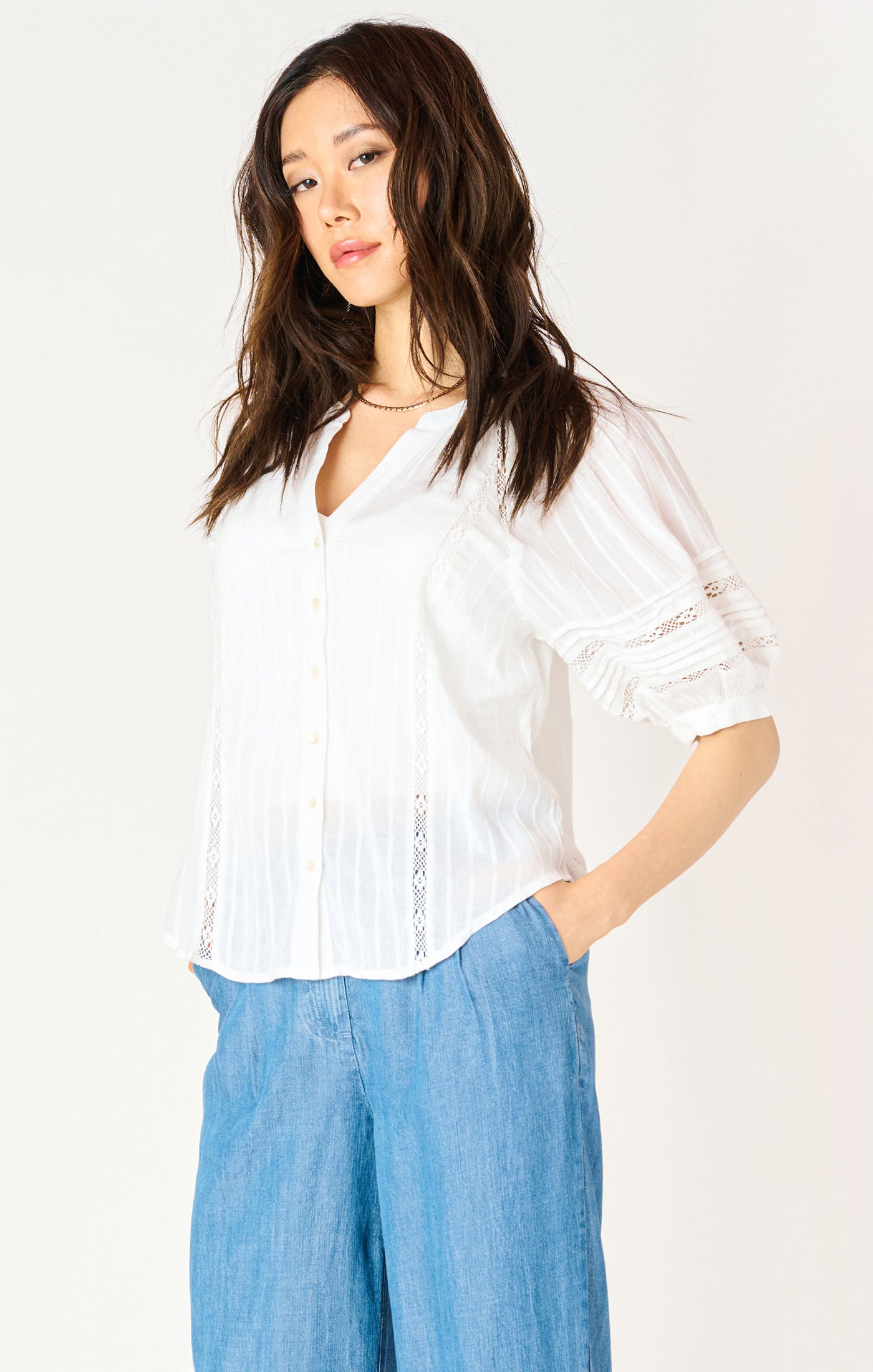 Elbow Sleeve Lace Inset Top