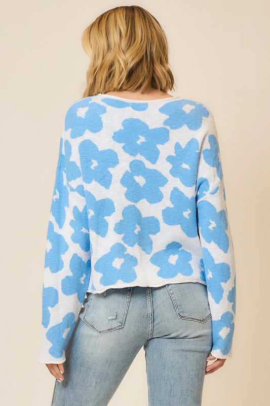 Blue Skies & Blooms Boat Neck Sweater