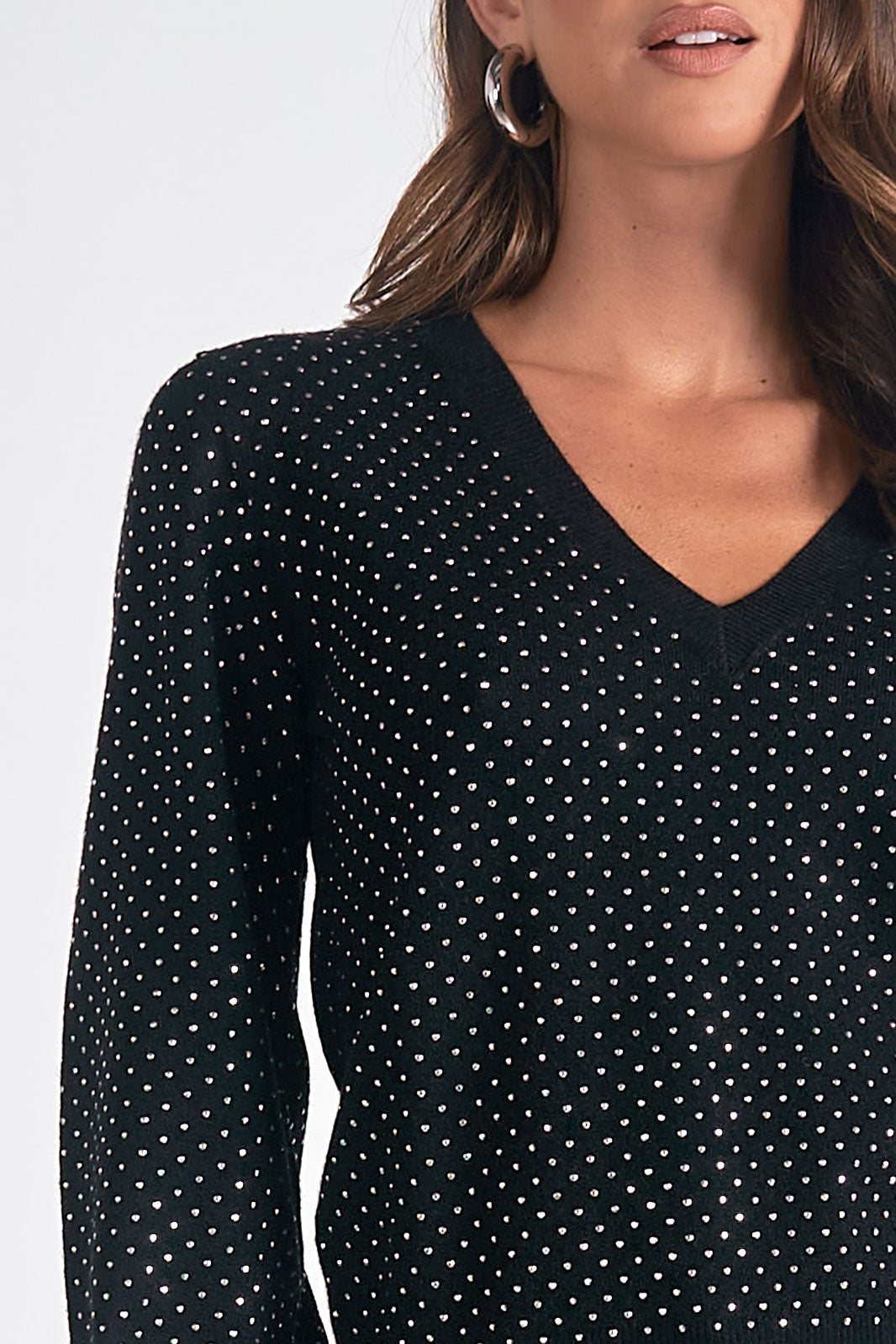 Bishop Sleeve V-Neck Dot Sweater Pizzazz Beloit