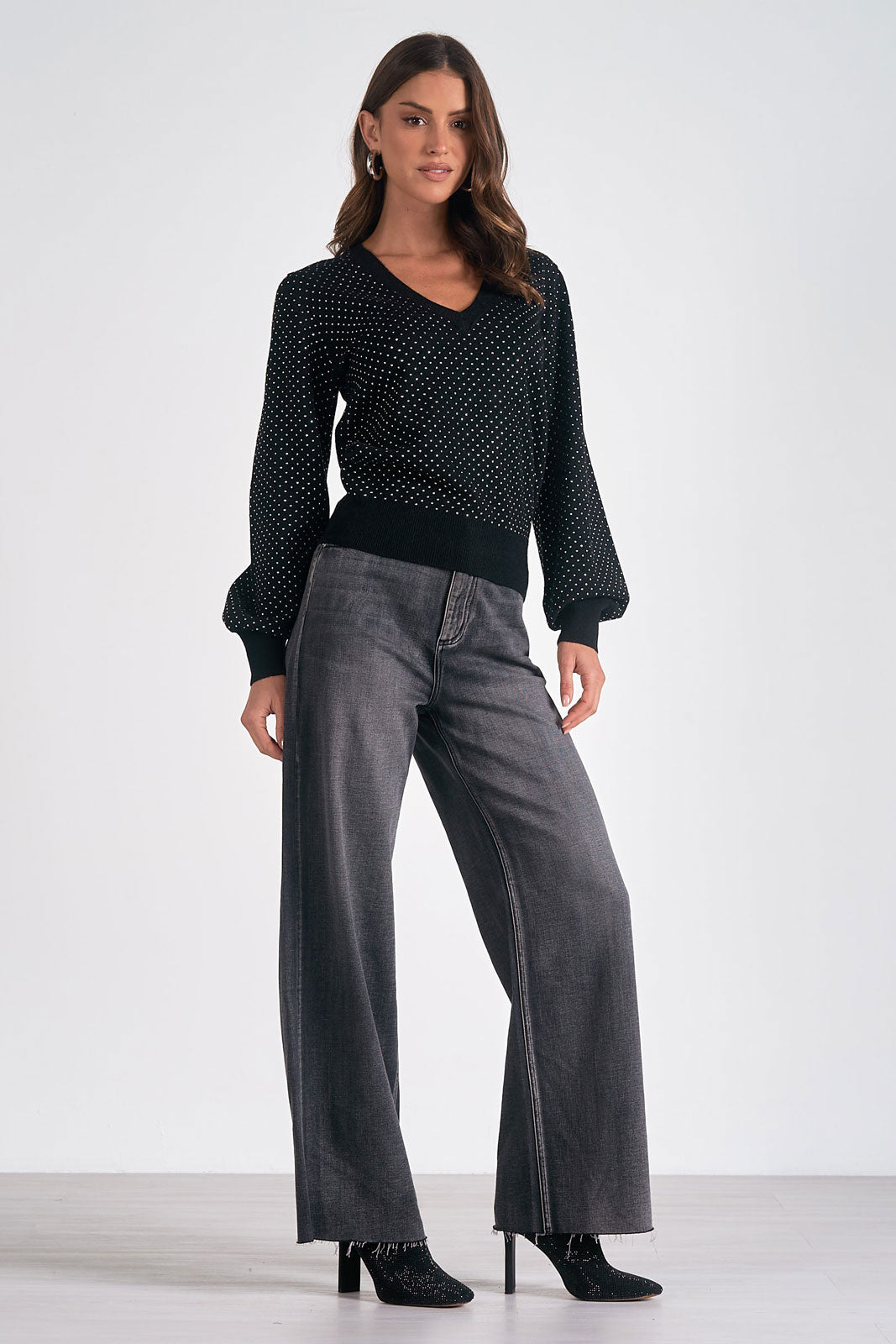 Bishop Sleeve V-Neck Dot Sweater Pizzazz Beloit