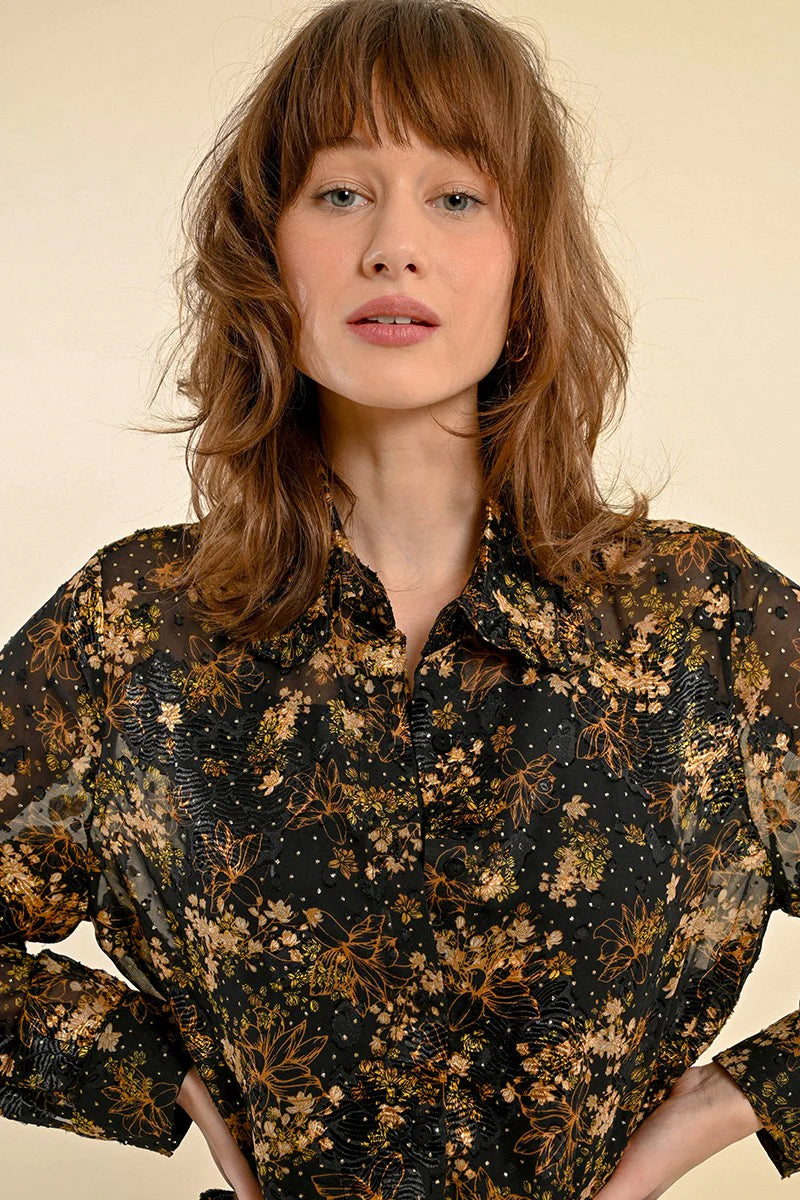 Black Ruby Floral Print Blouse Pizzazz Beloit