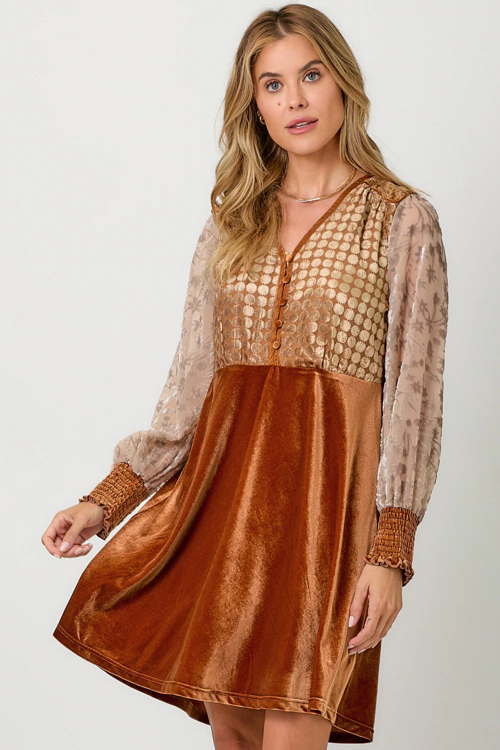 Bubble Sleeve Color Blocked Velvet Dress Pizzazz Beloit