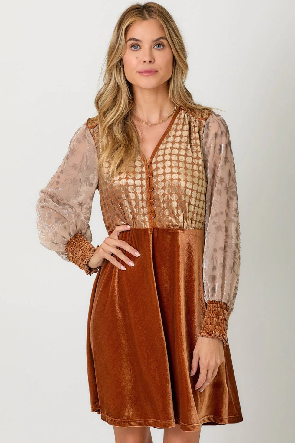 Bubble Sleeve Color Blocked Velvet Dress Pizzazz Beloit