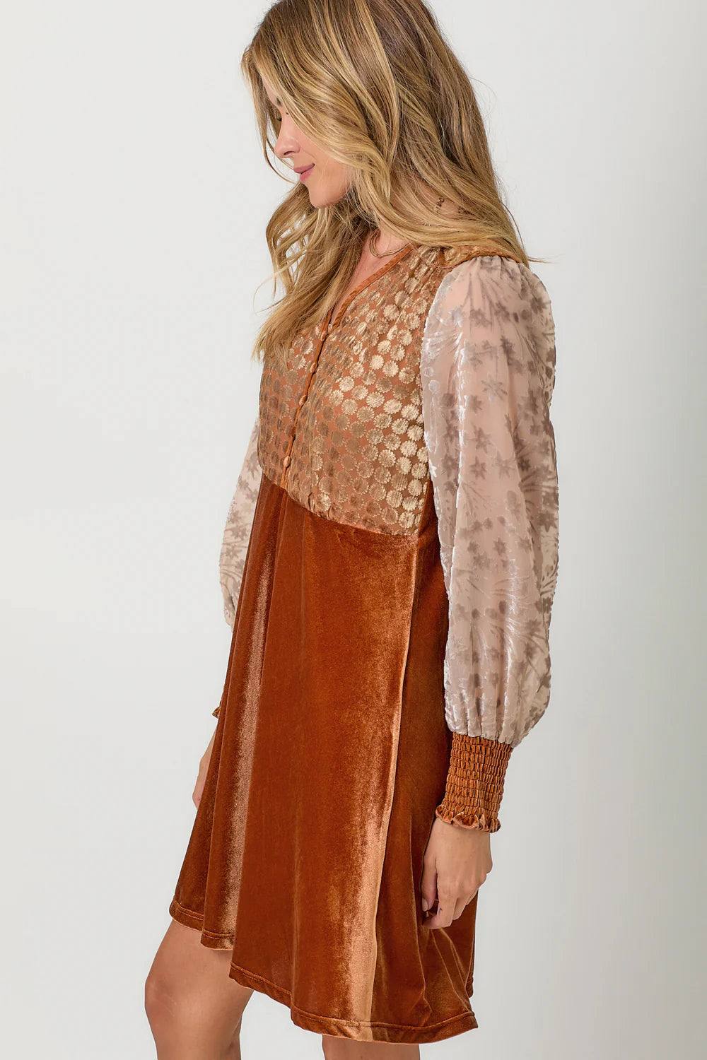 Bubble Sleeve Color Blocked Velvet Dress Pizzazz Beloit