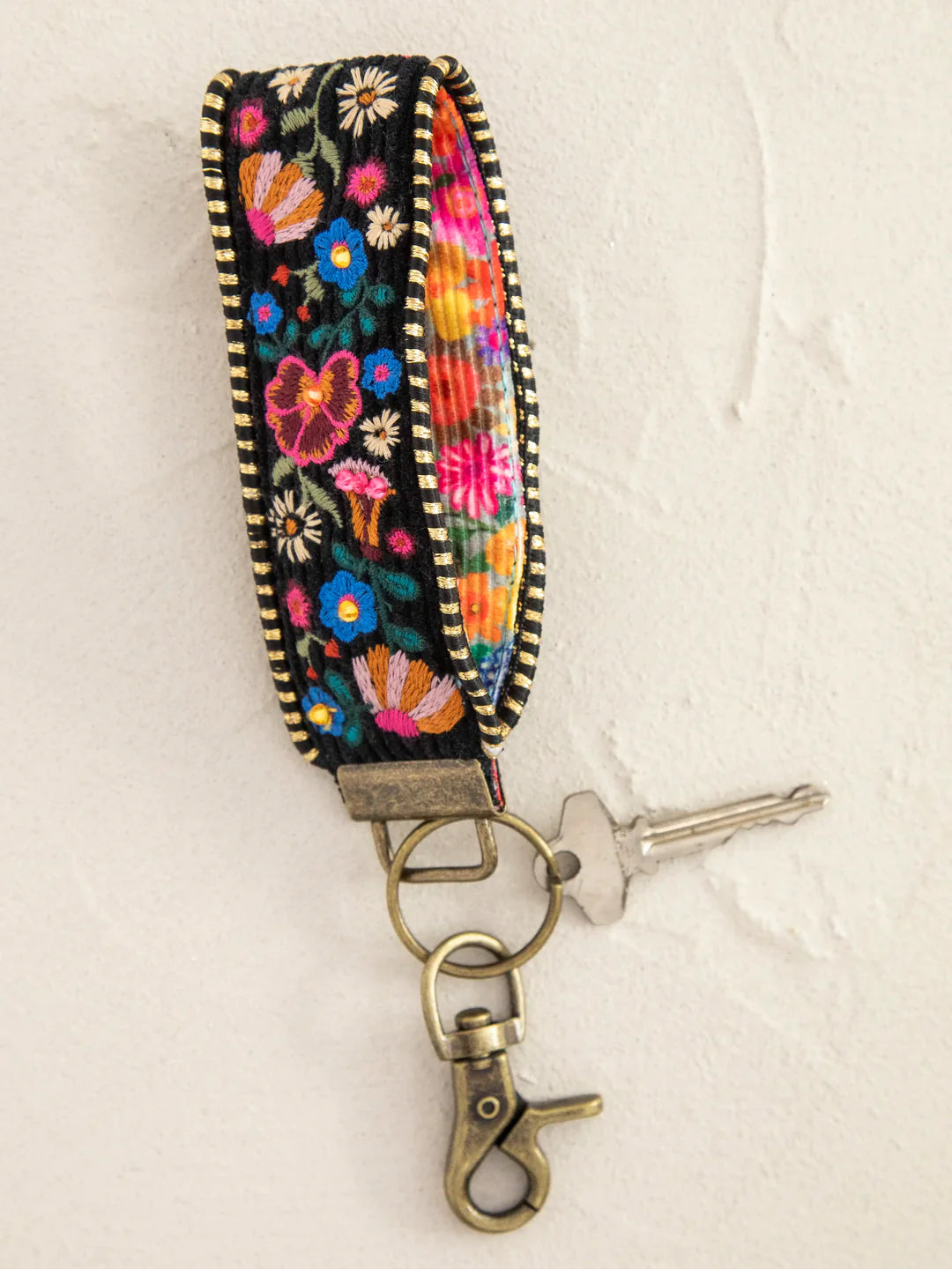 Natural Life Black Embroidered Key Chain