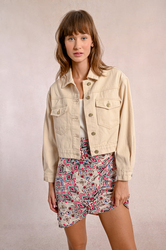 Cream Cropped Cotton Button Up Jacket Pizzazz Beloit