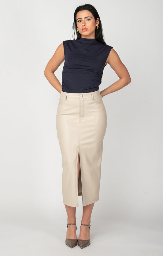 Cream Faux Leather Midi Skirt Pizzazz Beloit