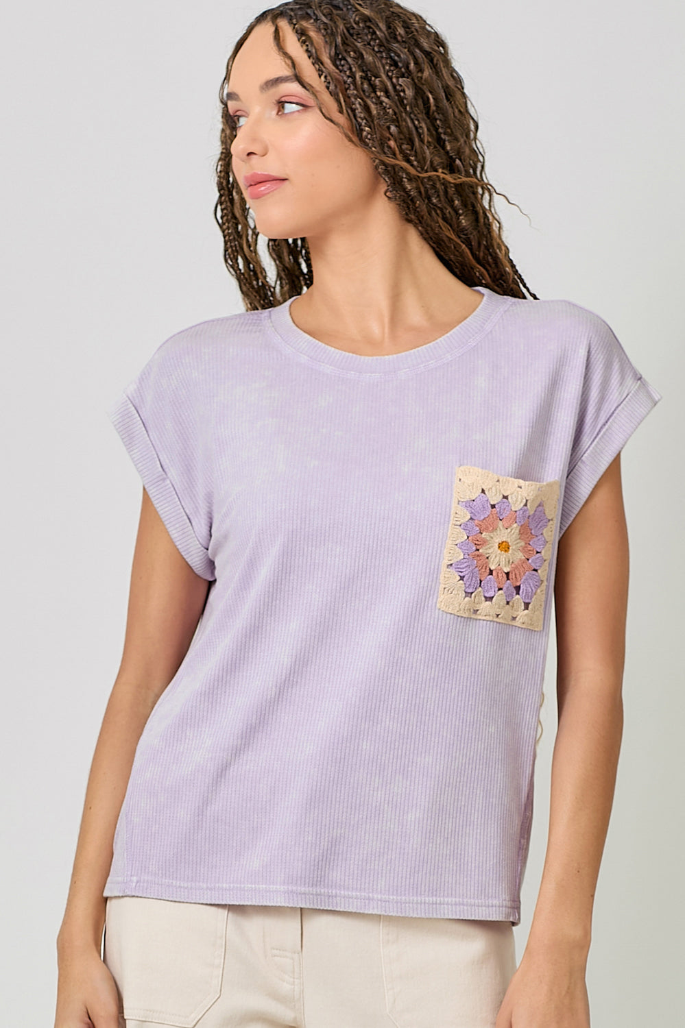 Crochet Pocket Rolled Up Cuff Top Alt View Pizzazz Beloit