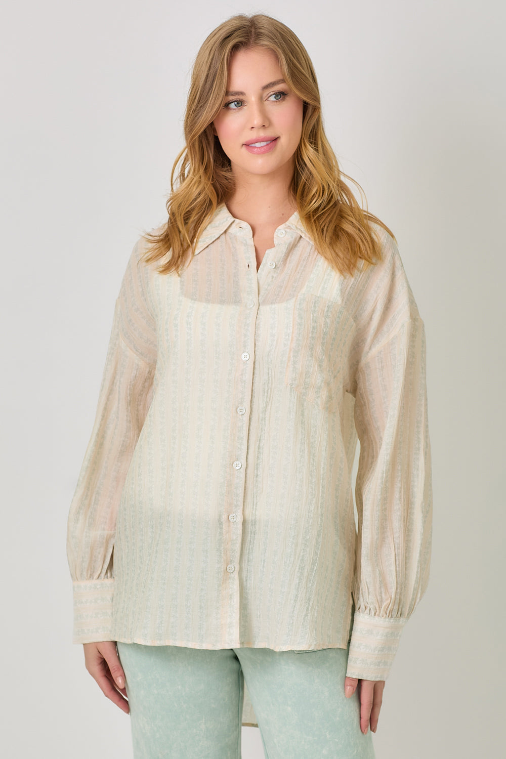 Pinstripe & Floral Oversized Button Up Shirt