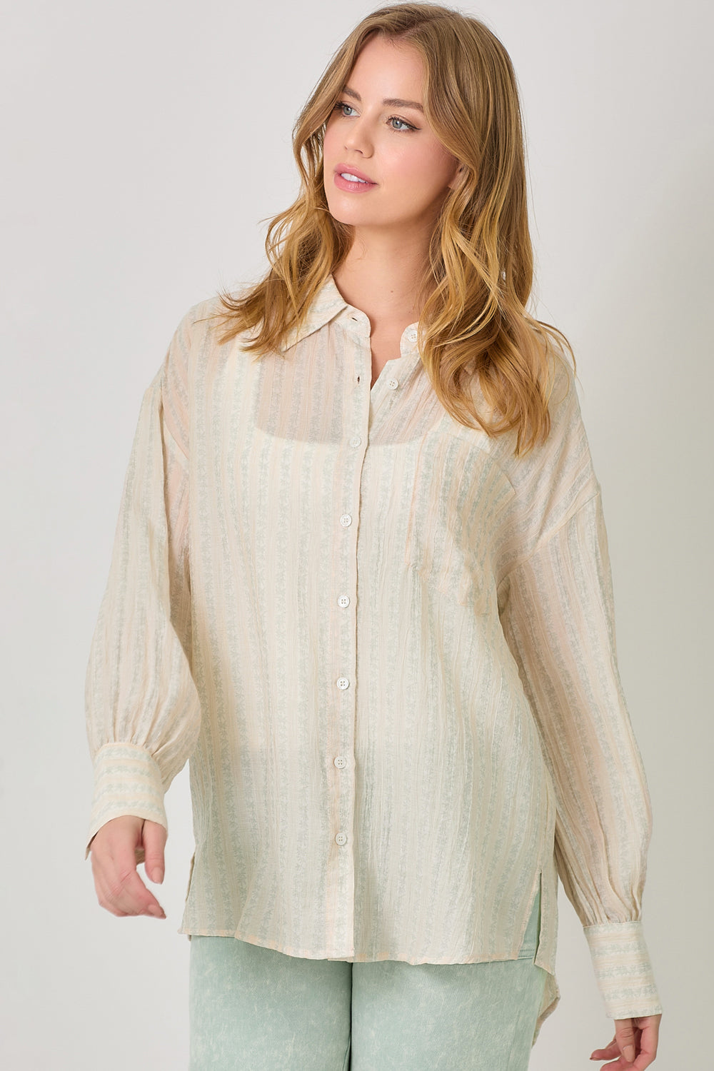 Pinstripe & Floral Oversized Button Up Shirt