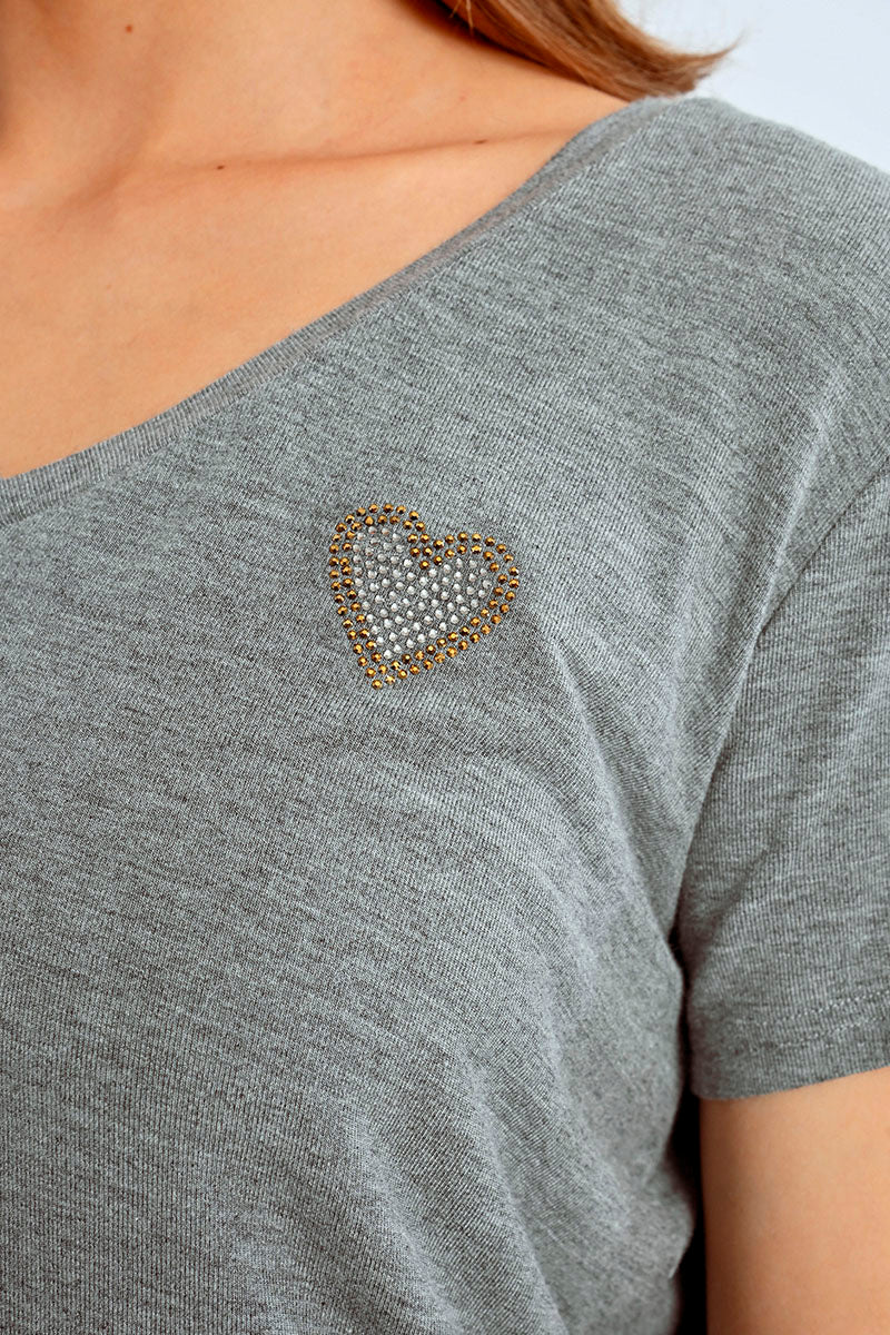 Heart Accent V-Neck Tee