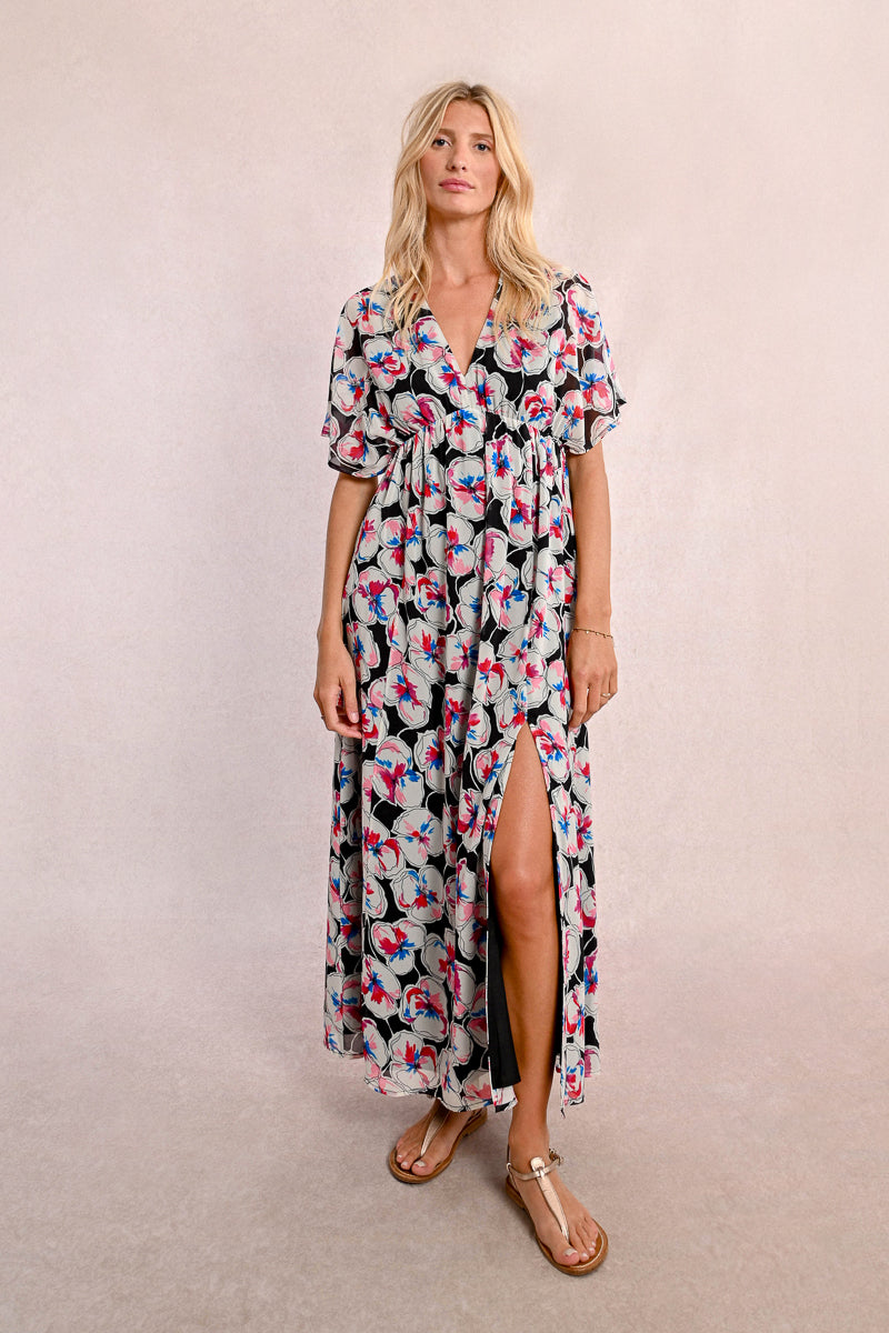 Empire Waist High Slit Floral Maxi Dress Pizzazz Empire Waist High Slit Floral Maxi Dress Pizzazz