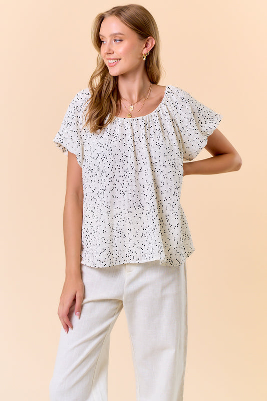 Gathered Neck Elegant Bubble Sleeve Raglan Top Pizzazz Beloit