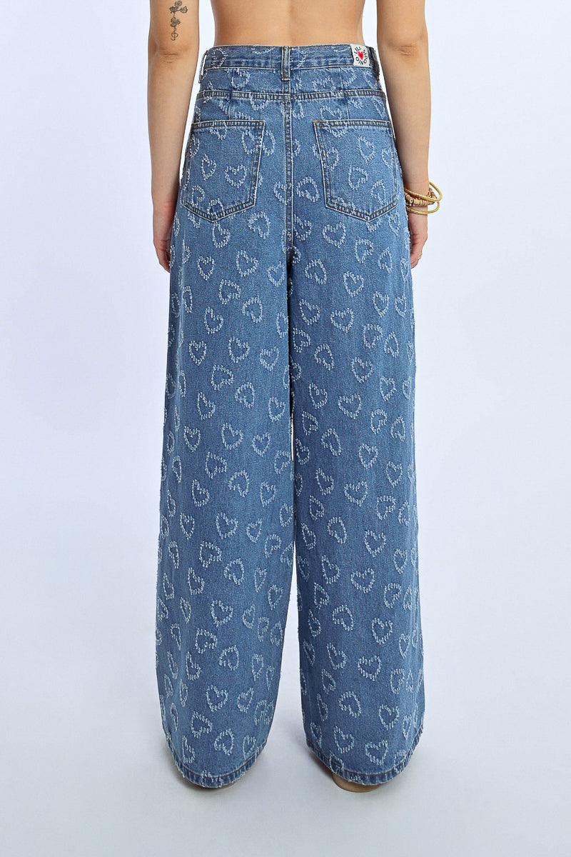 Heart Pattern Wide Leg Pants Back View Pizzazz Beloit