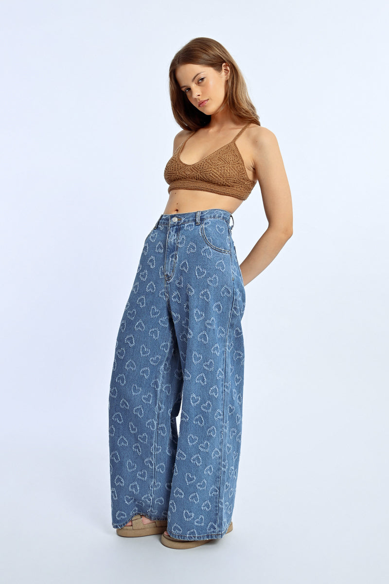 Heart Pattern Wide Leg Pants Full View Pizzazz Beloit