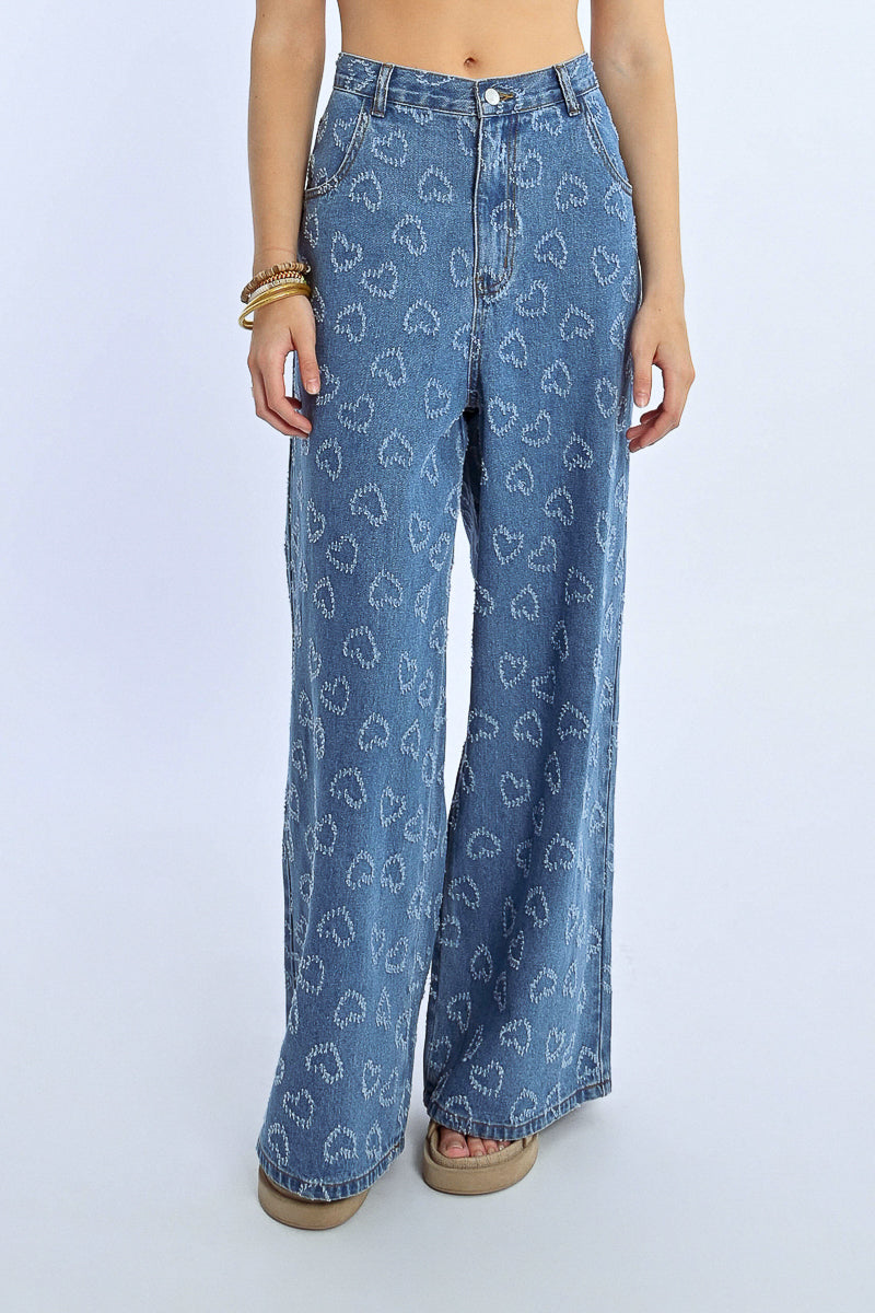 Heart Pattern Wide Leg Pants Pizzazz Beloit