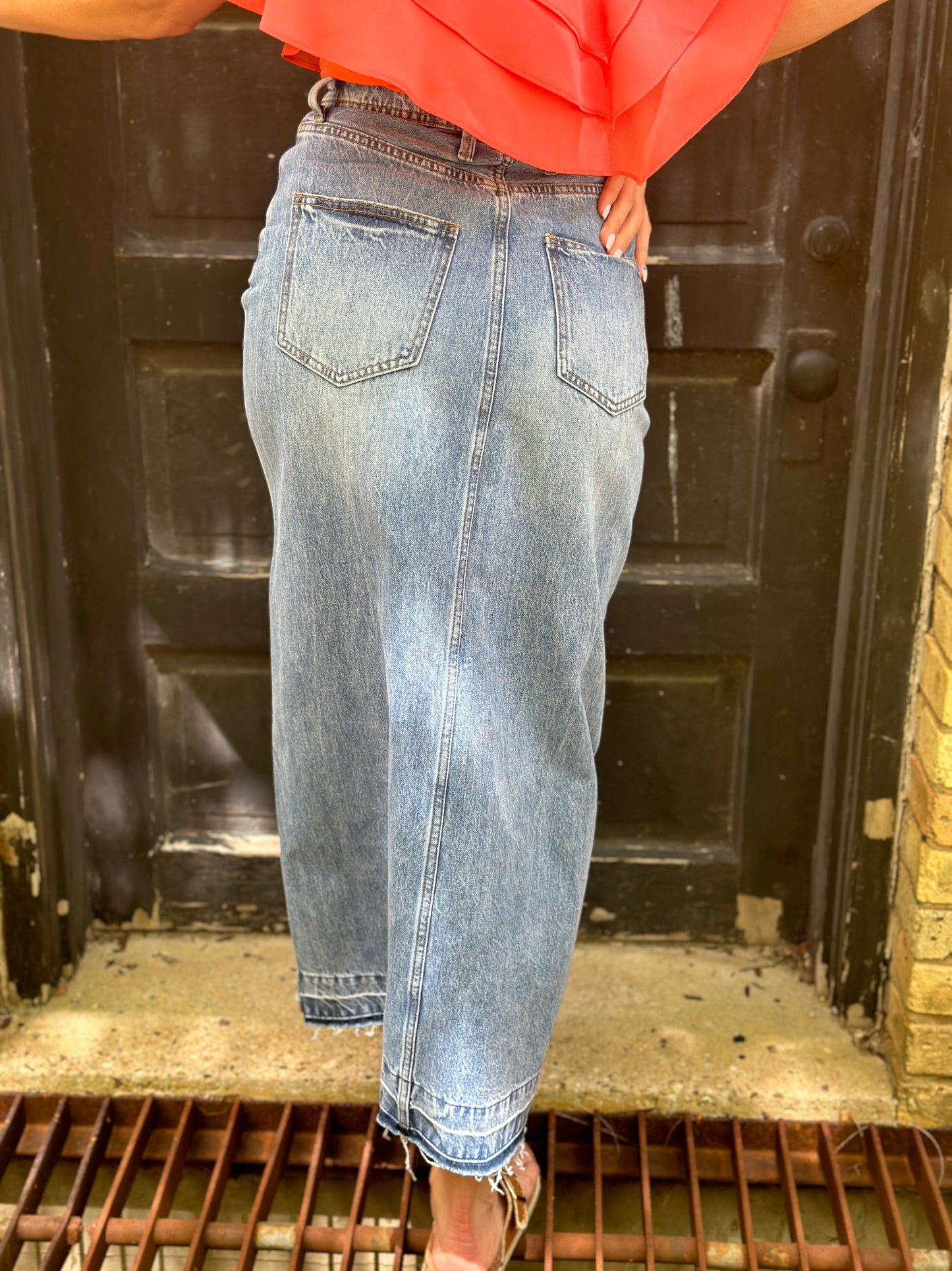 Denim Front Split Maxi Skirt