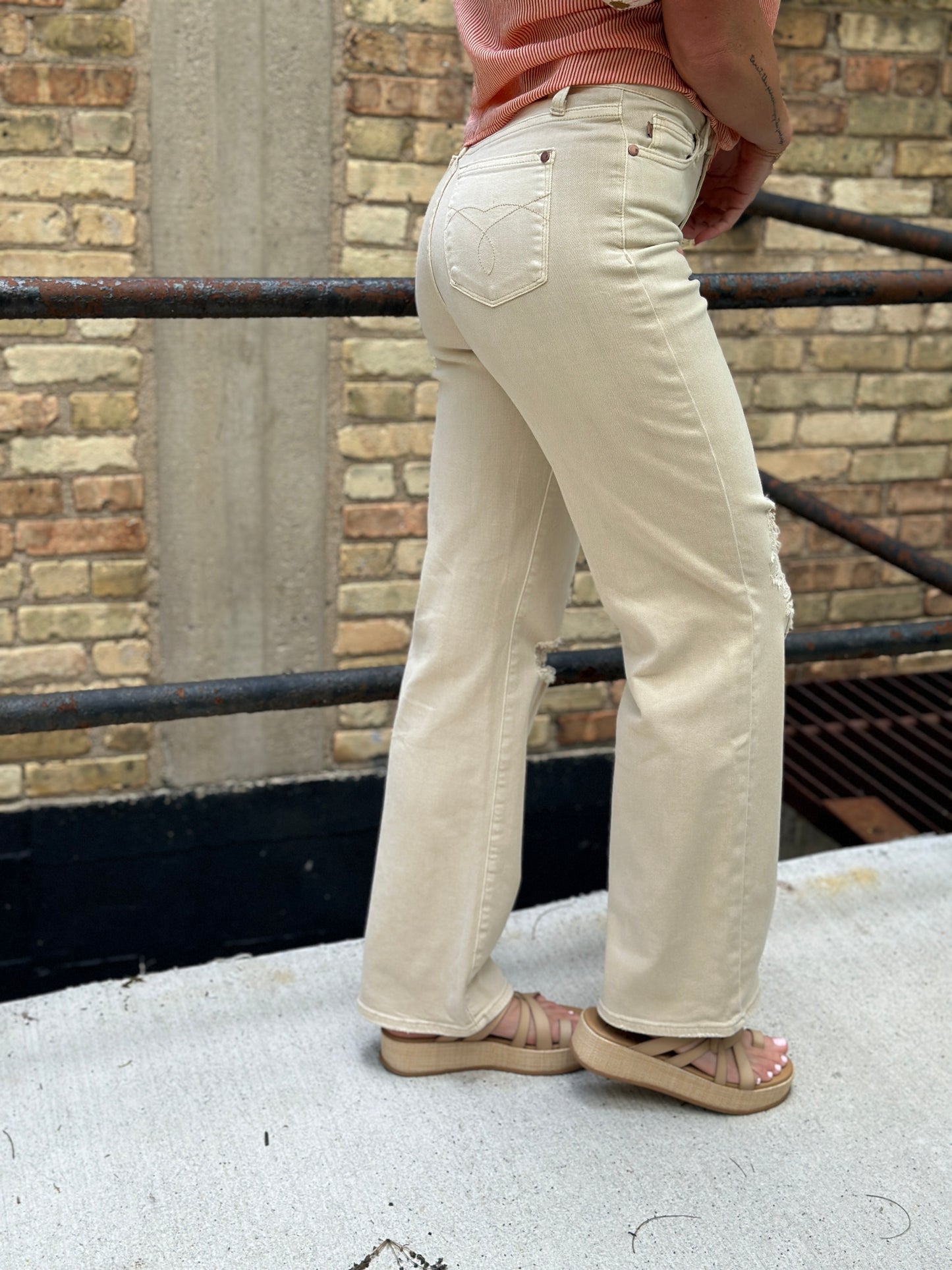 Judy Blue High Waist Garment Dyed Destroyed 90's Straight Jeans