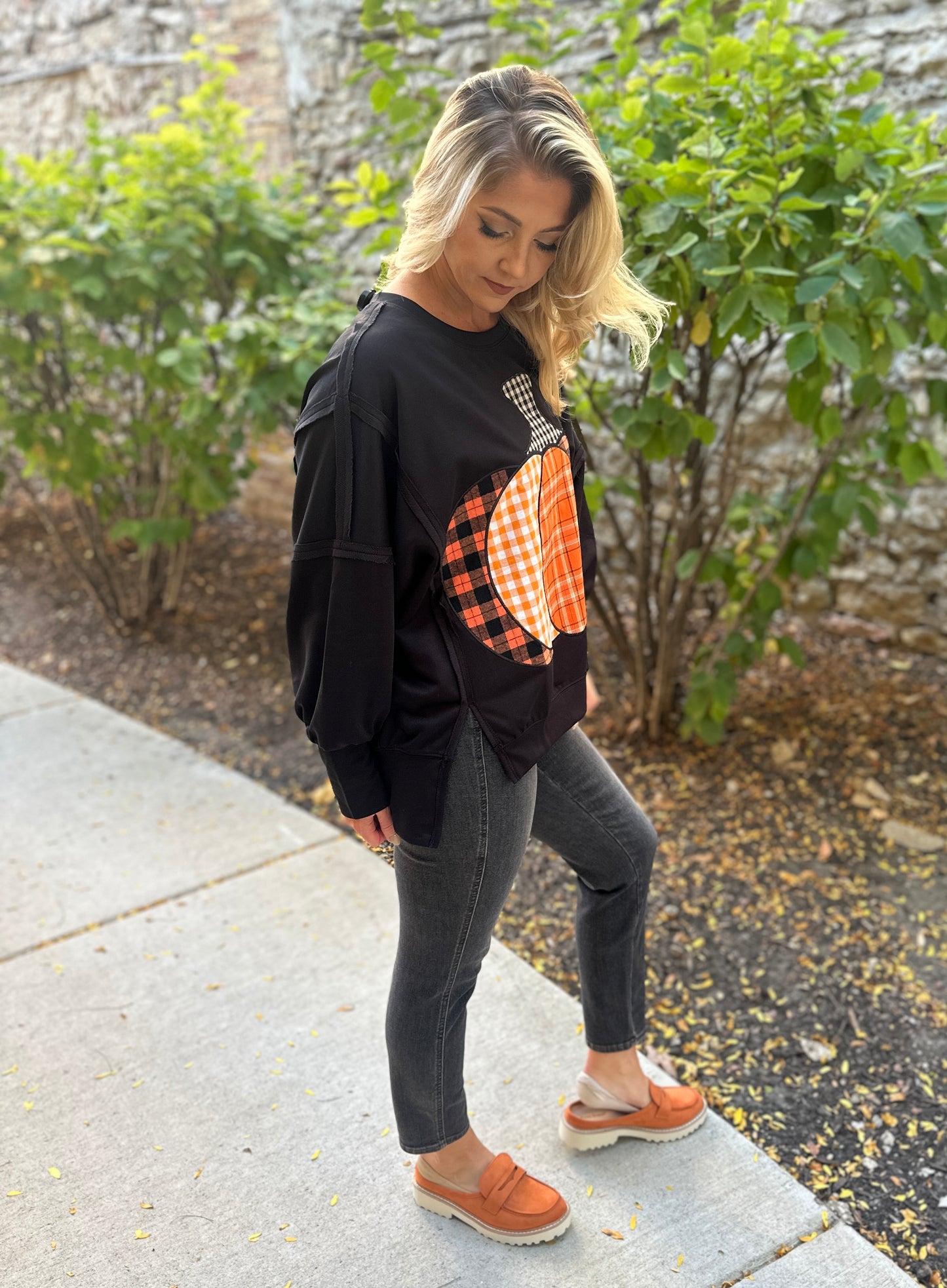 Pumpkin Patch Plaid Terry Sweatshirt
