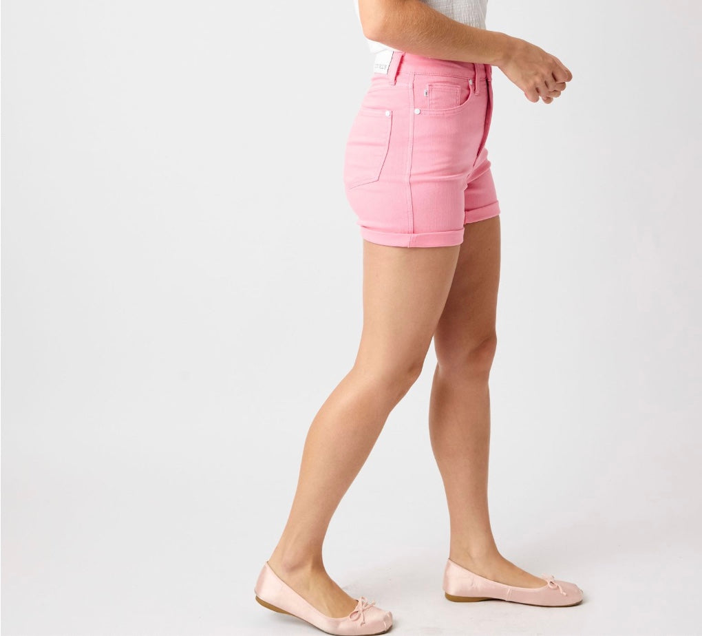 Judy Blue Pink High Waist Tummy Control Garment Dyed Shorts