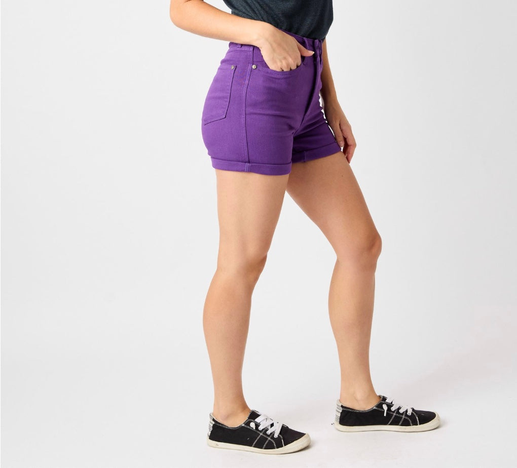 Judy Blue Quinn High Rise Tummy Control Purple Shorts