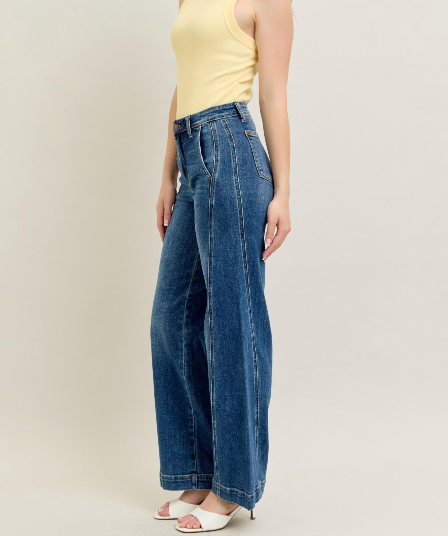 Judy Blue Double Take Mid-Rise Wide Leg Trouser Jeans