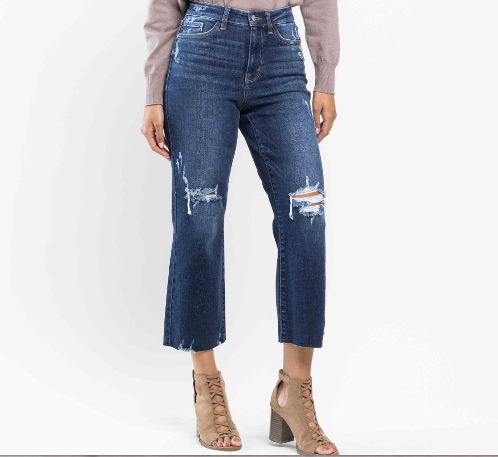 Judy Blue Knee Destroy Crop Wide Leg Jeans