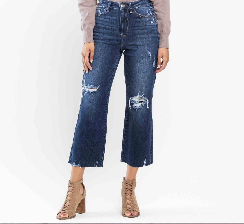 Judy Blue Knee Destroy Crop Wide Leg Jeans
