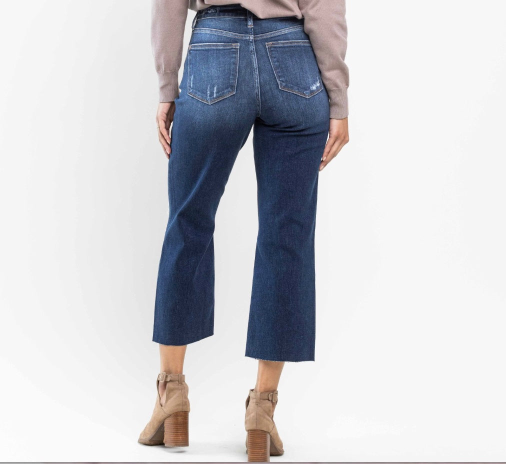 Judy Blue Knee Destroy Crop Wide Leg Jeans