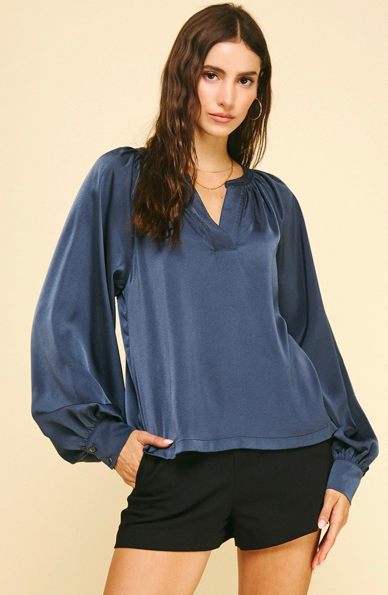 Midnight Muse Shirred V-Neck Blouse