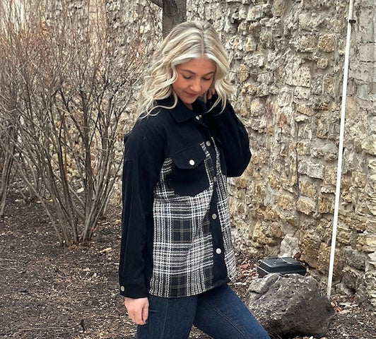 Plaid Cotton Blend Shirt Jacketi